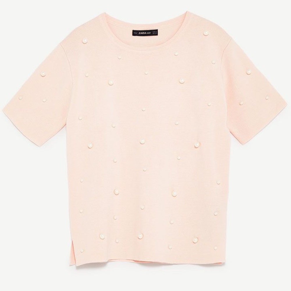Baby pink knit top with pearls (LIKE NEW)